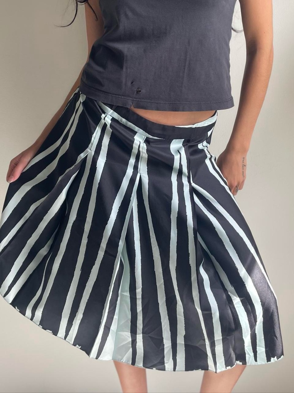 MIU MIU Silk Vintage Striped A-Line Skirt